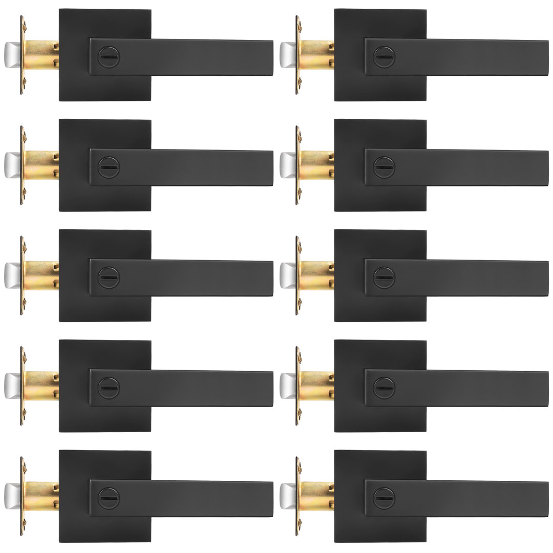 Privacy Door Lever with Square Rosette for Bed and Bath Keyless (Set of 10) Probrico 