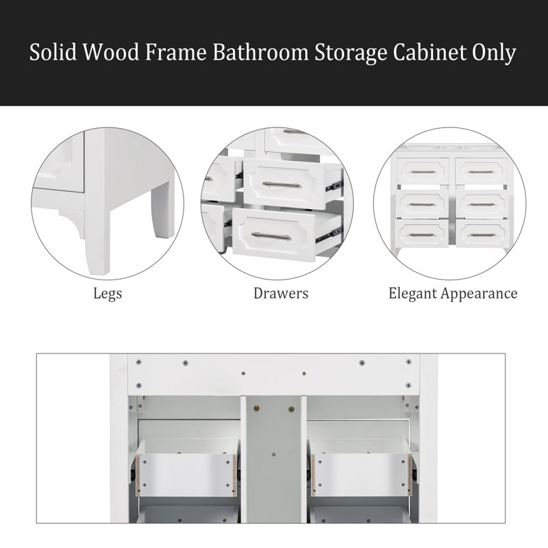 Ensemble de meuble-lavabo sur pied 36 po sans lavabo, ensemble de meuble-lavabo simple autoportant avec quatre tiroirs, armoire de rangement en bois massif seulement (PAS D'ÉVIER)