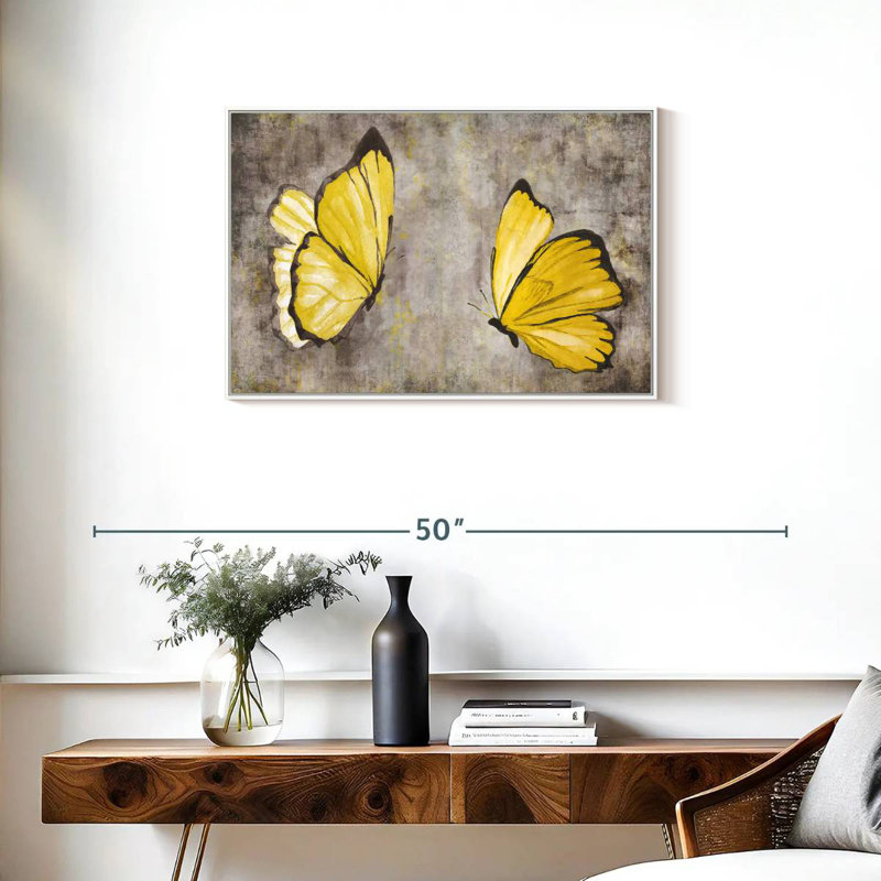 Papillons jaunes, Cadre flottant blanc, 31 po x 21 po