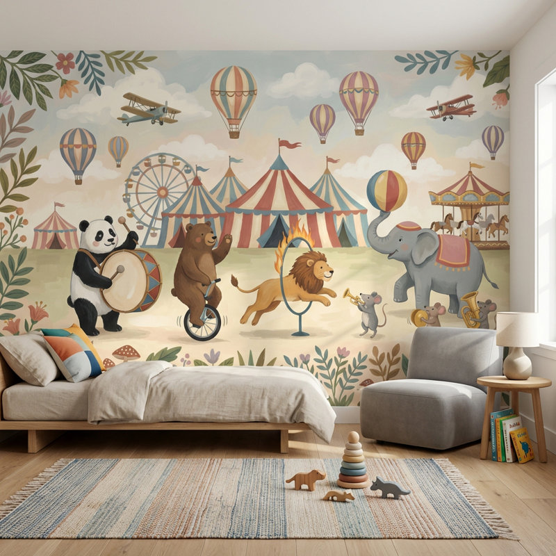 Murale de cirque avec papier peint fantaisiste, 140 po x 108 po, Peler et coller