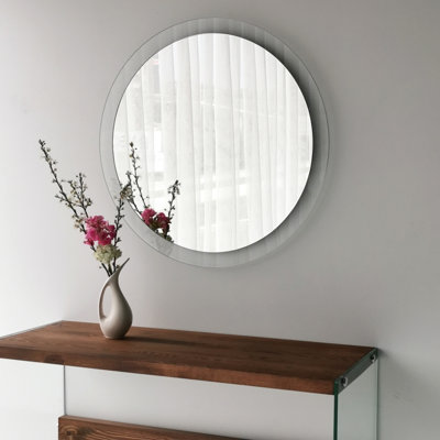 Miroir mural moderne moderne, 25,6 x 25,6 pouces, 100% verre trempé (épaisseur de 0,8 pouce) | Finition transparente élégante, conception assemblée | Parfait pour la décoration intérieure, les salles de bain et les vestibules, élégant et fonctionnel