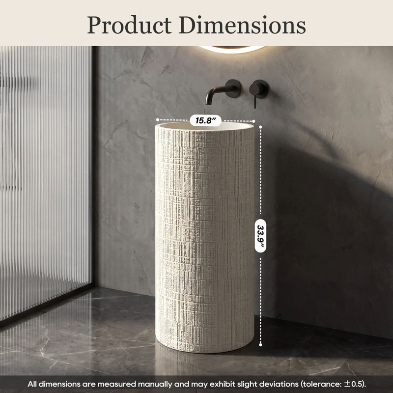 34" Tall Solid Surface Freestanding Pedestal Bathroom Sink