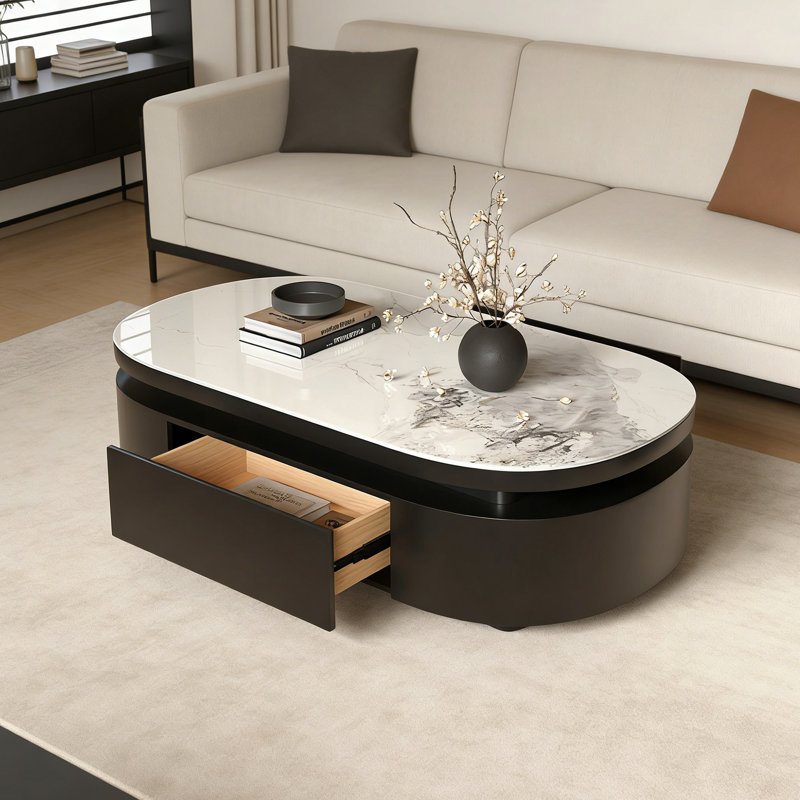Table basse ovale avec tiroirs Modern Simplicity, H 15,74 po x L 47,24 po x l 23,62 po