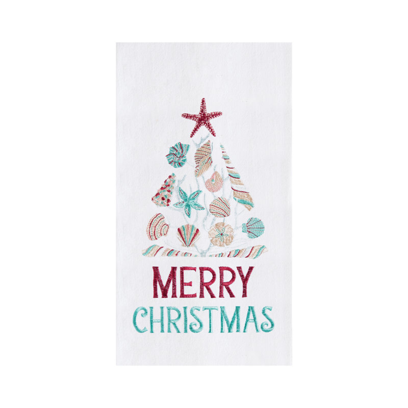 Porte-vaisselle «Merry Christmas» brodé de coquillages 100% coton