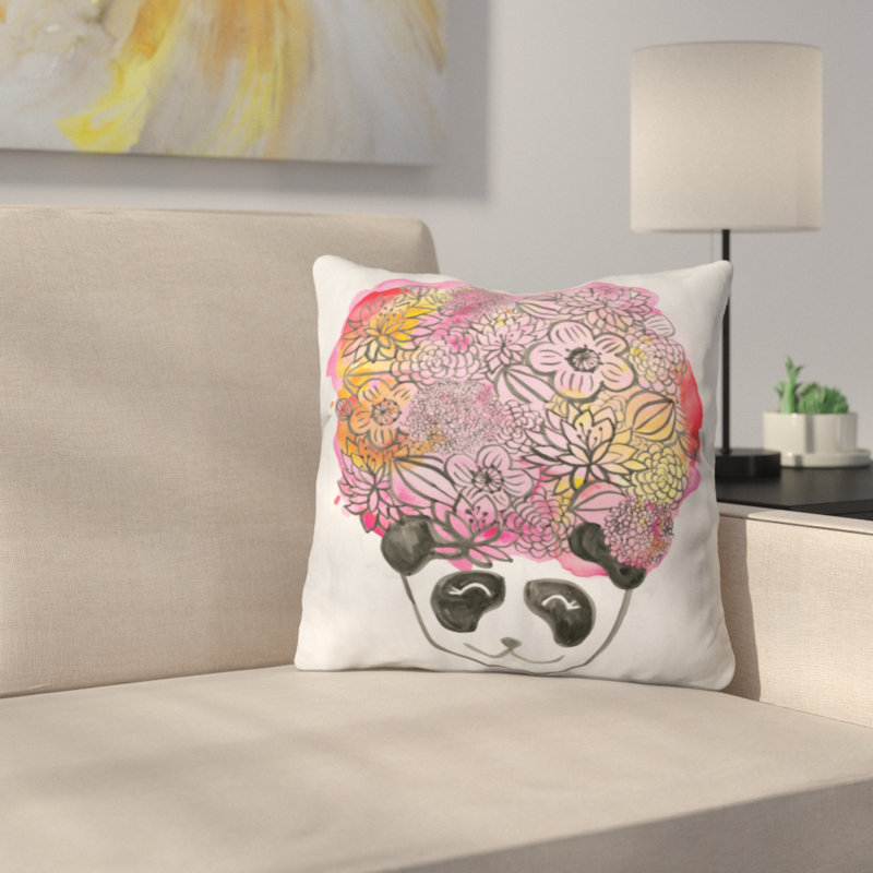Panda Flower Throw Pillow, 16" x 16"