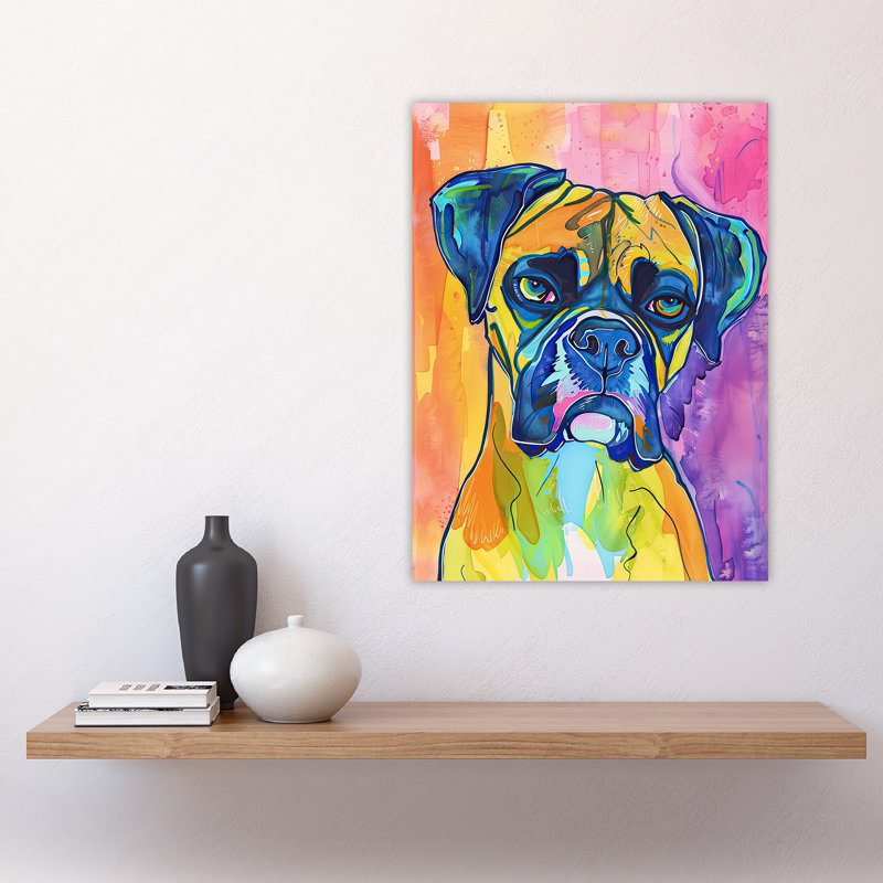 Neon Colour Boxer Dog Lover Pet Portrait Wall Art Print