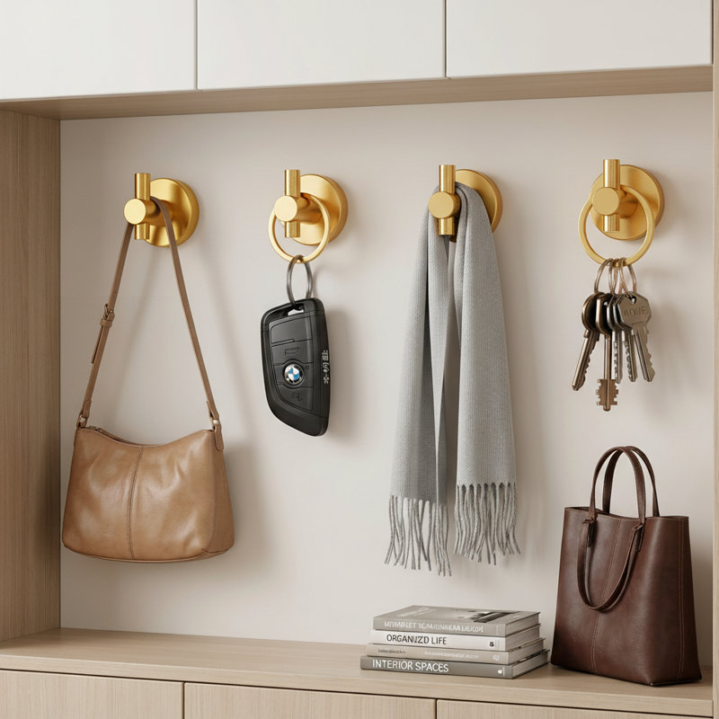 Modern Aluminum Wall Mounted Coat Hook (set Of 4), Brushed Gold