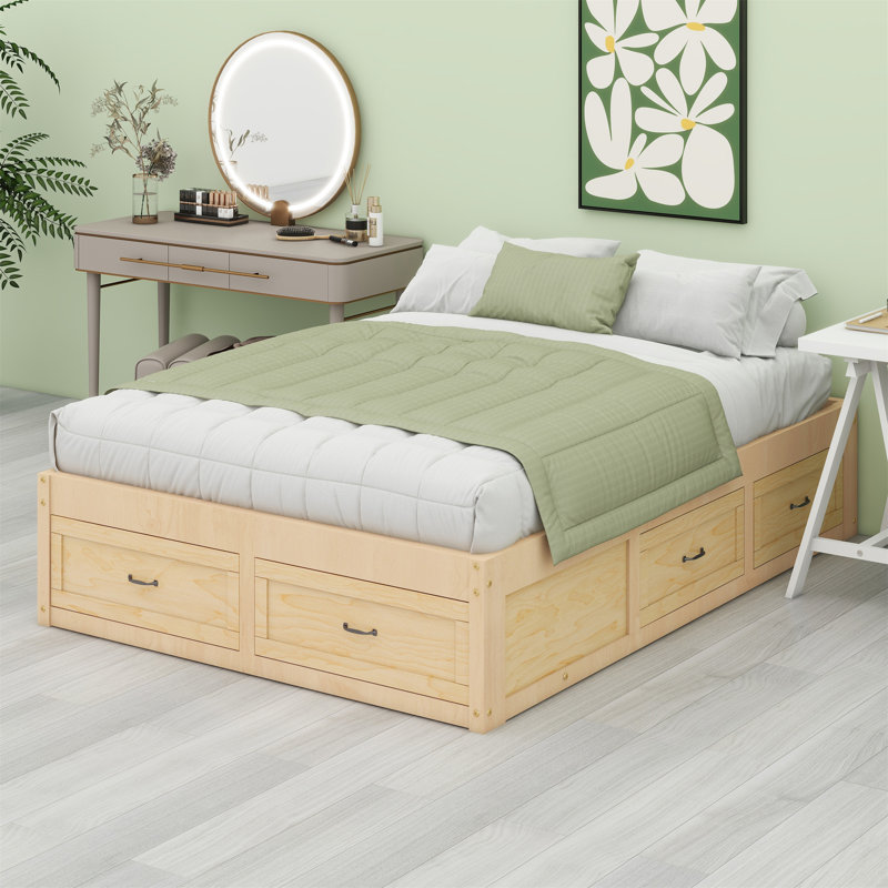 Lit plateforme avec 6 tiroirs de rangement, Naturel antique