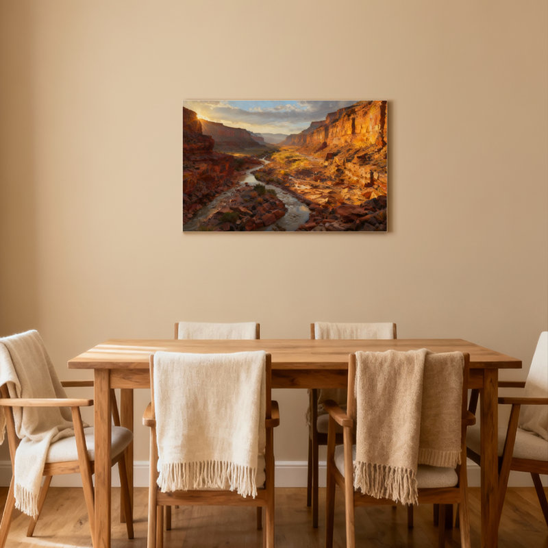 Ensemble de 1 tableau sur toile tendue représentant un paysage de coucher de soleil dans un canyon désertique