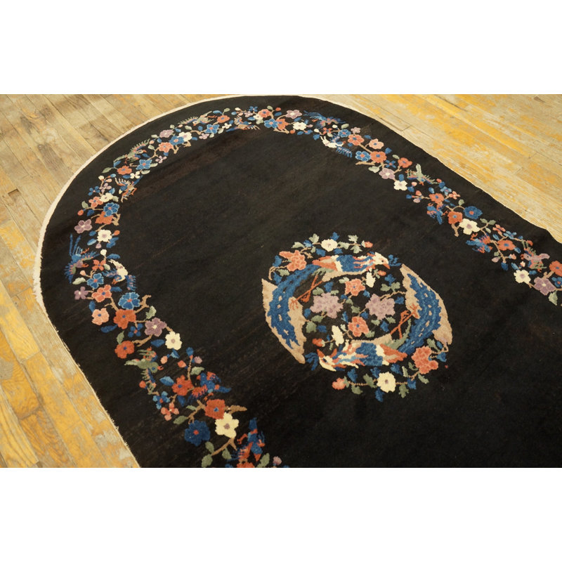 Antique Art Deco Small Scatter Size Wool Black Rug