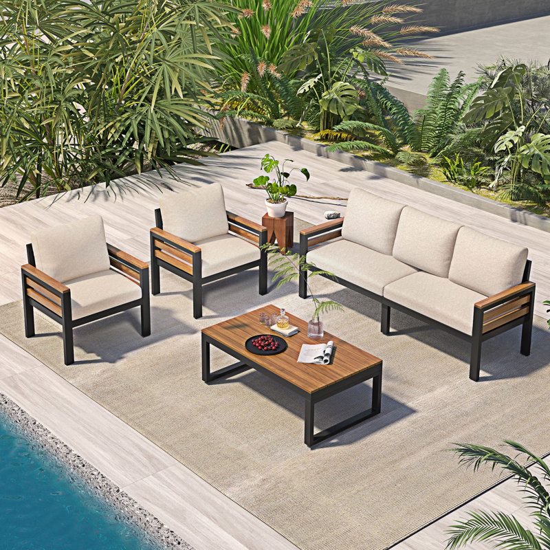 4-Piece Outdoor Patio Conversation Set, Beige