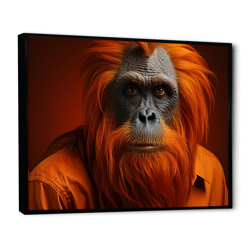 Singe orang-outan en costume tendance, Cadre flottant noir, H 16 po x l 32 po x P 1 po