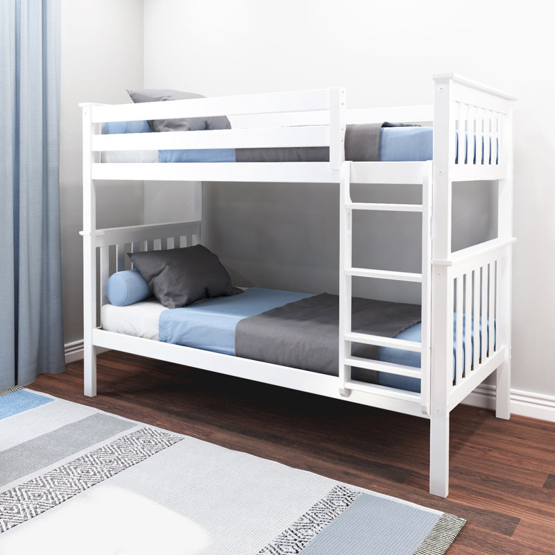 Lit superposé simple en bois massif Aileana, Blanc