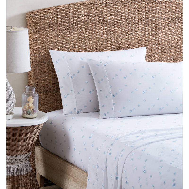 Ensemble de draps en coton percale Tommy Bahama, Ensemble de draps pour très grand lit avec 2 taie, Poisson ange rose