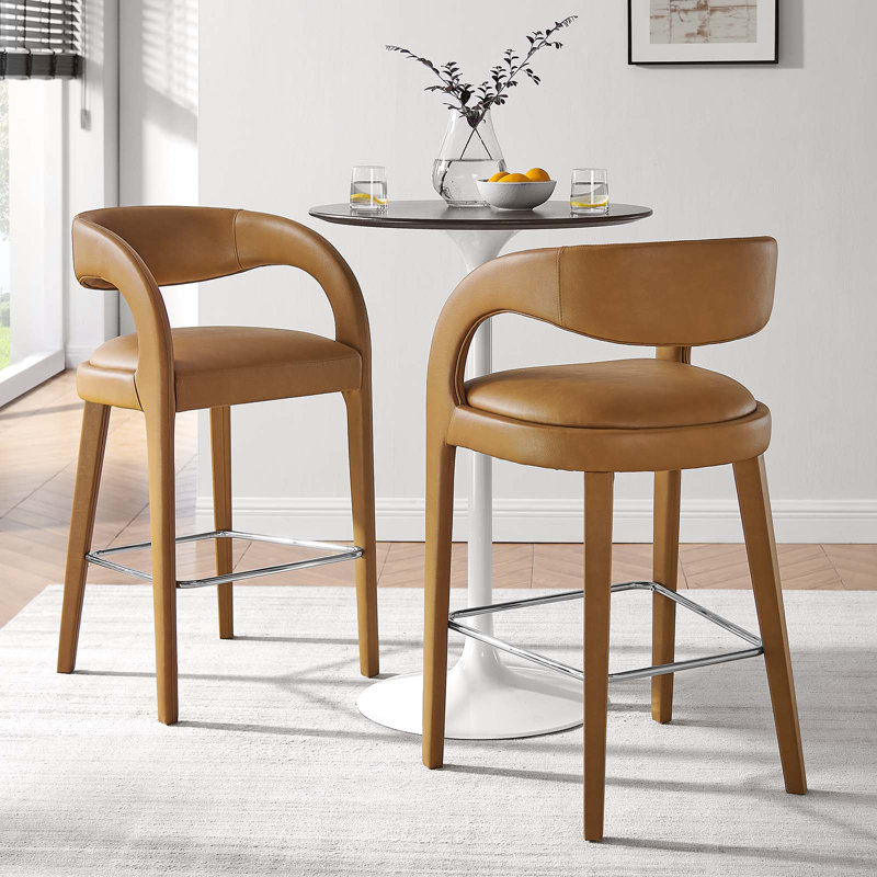 Modway Pinnacle Upholstered Stool, Tan, Silver