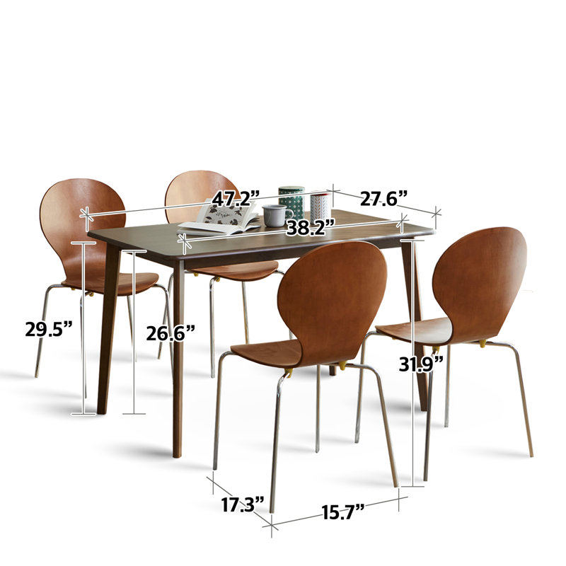 Rowley 4 - Person Solid Wood Modern Dining Table Set, Walnut