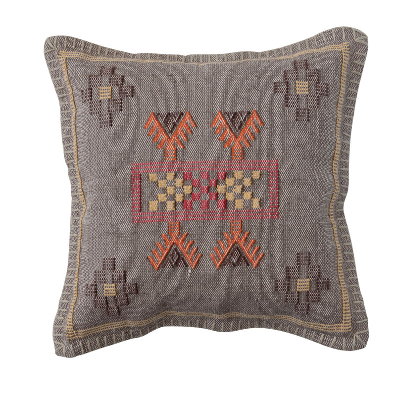 Handwoven Multicolor Cotton Square Embroidered Throw Pillow