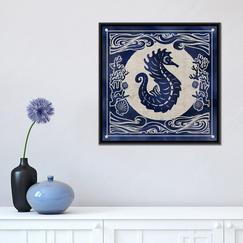 «Ink Seahorse», impression sur toile, H 18 po x l 18 po x P 1,5 po, Toile avec cadre flottant noir, Pas de tapis