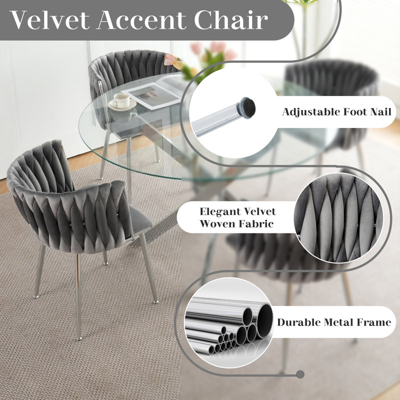 Velvet Woven Dining Chair, Gray, Silver
