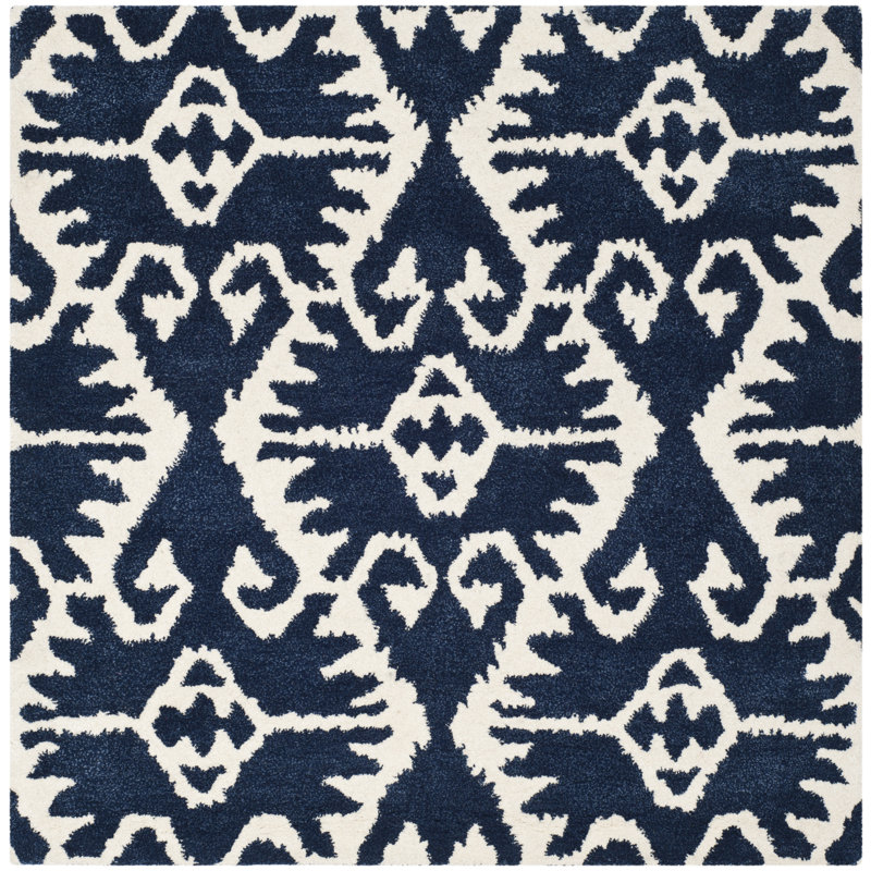 Tapis ikat en laine touffeté à la main Kouerga bHand, Carré 7 pi