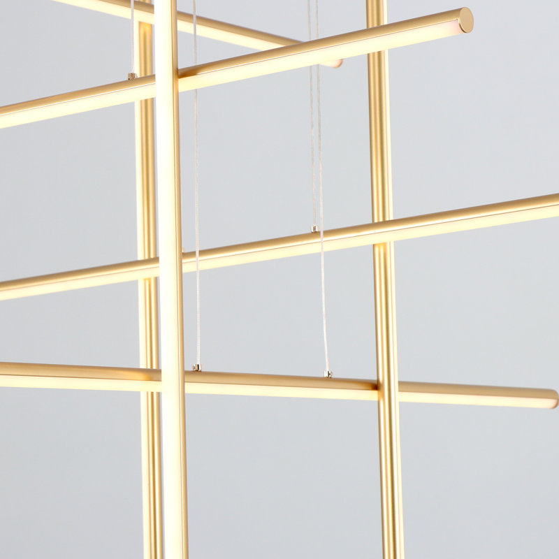 Jakie 8 - Light Modern Chandelier Long Hanging Pendant for High Ceiling with Remote Dimming, Gold