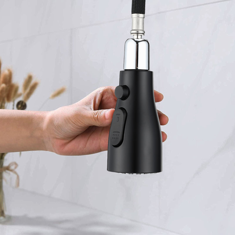Robinet rétractable noir mat pour la cuisine avec résistance aux rayures et bec de 8,03 po