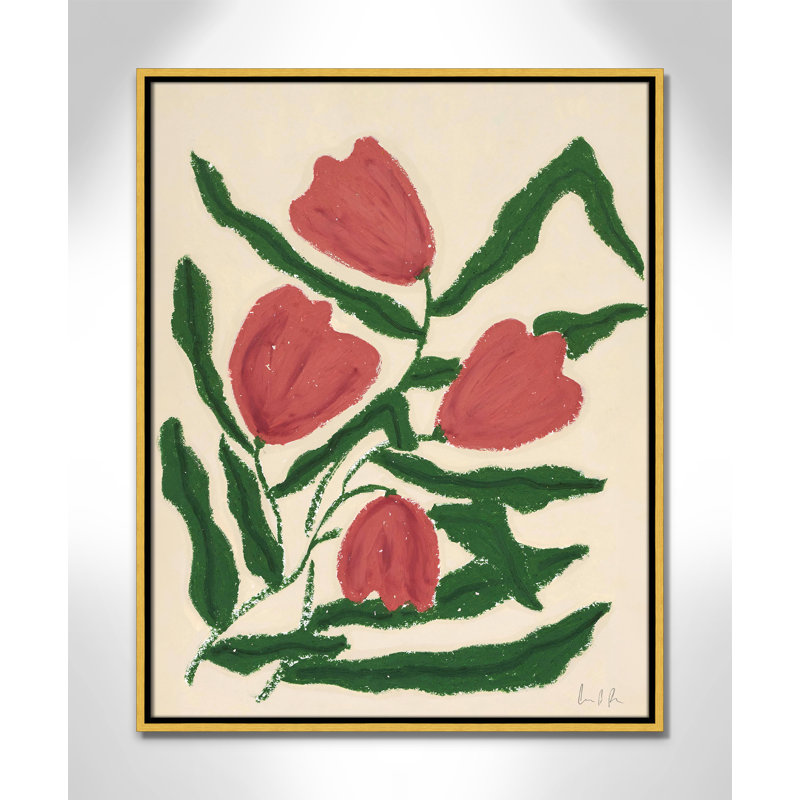 «Colette Red Tulips Print» par Camilla Bergqvist, H 29,5 po x l 23,5 po, Doré