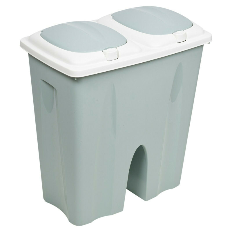 Annabesook Plastic Manual Lift Multi-Compartment Rubbish & Recycling Bin - 50L, Teal/White