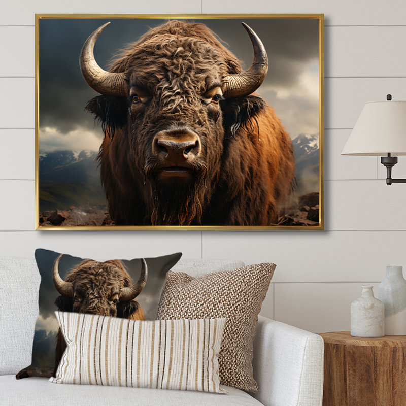 Buffalo Portrait - Bison Large, art mural, Doré, H 12 po x l 20 po x P 1 po