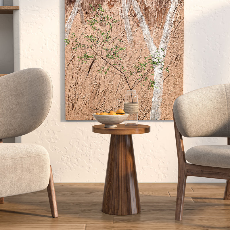 13.6'' Round End Table,side Table With Fluted Pedestal Base, Walnut