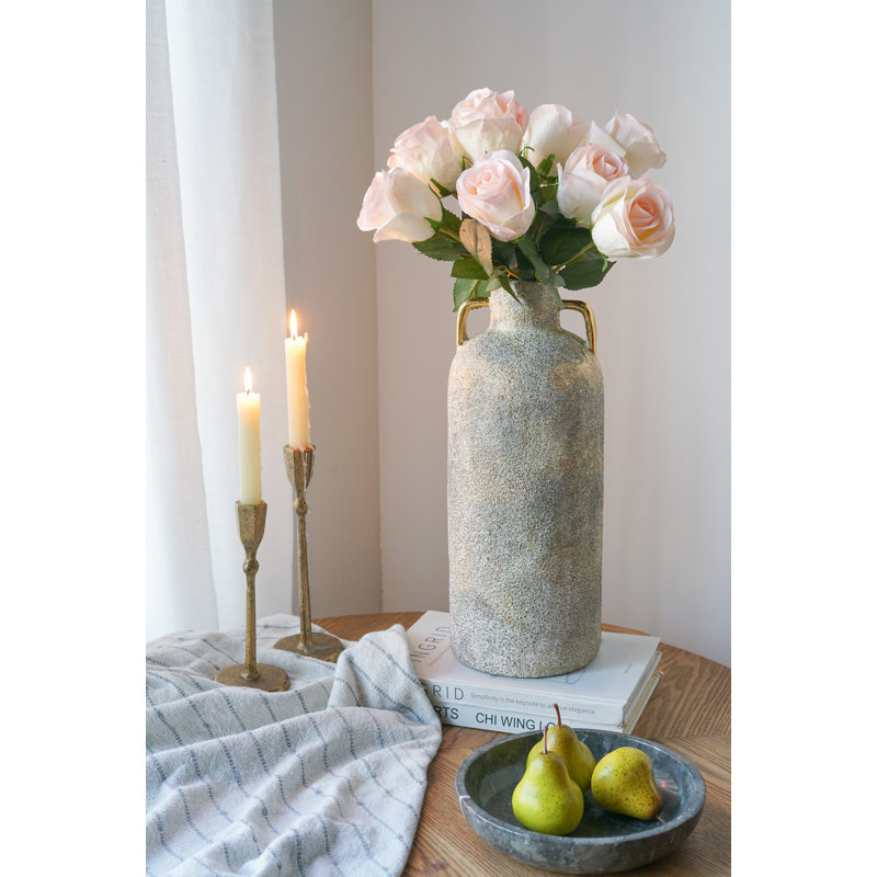 D6.5X16" Ceramic Accent Vase With Textured Gray Finish