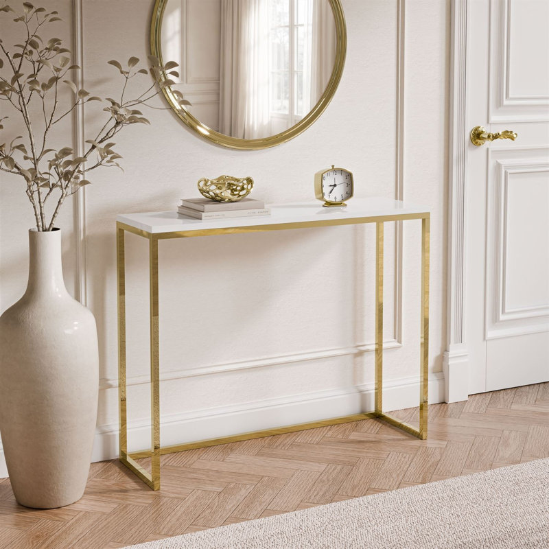 Console Table, 100 cm, gold chrome/ white gloss