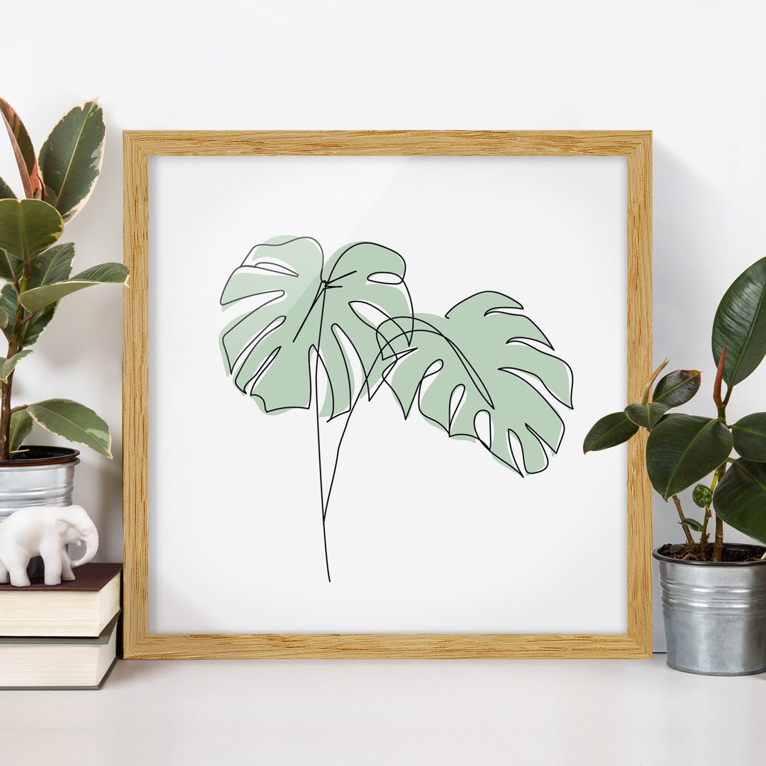 Gerahmtes Poster Monstera Leaves Line Art