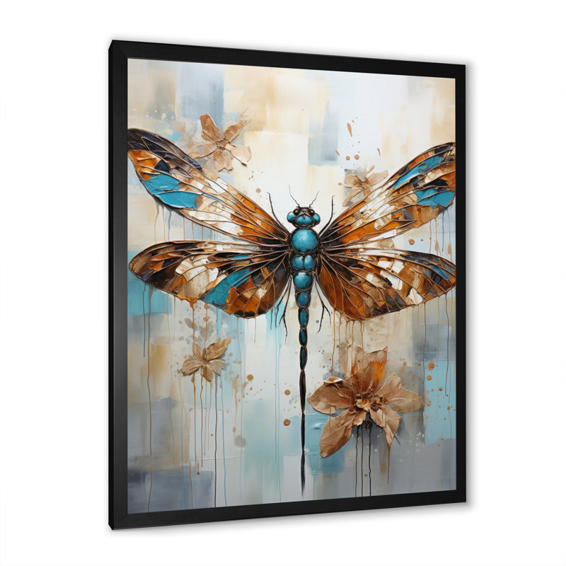 Libellule turquoise sarcelle, Cadre d'angle fermé noir, H 20 po x l 12 po x P 1 po