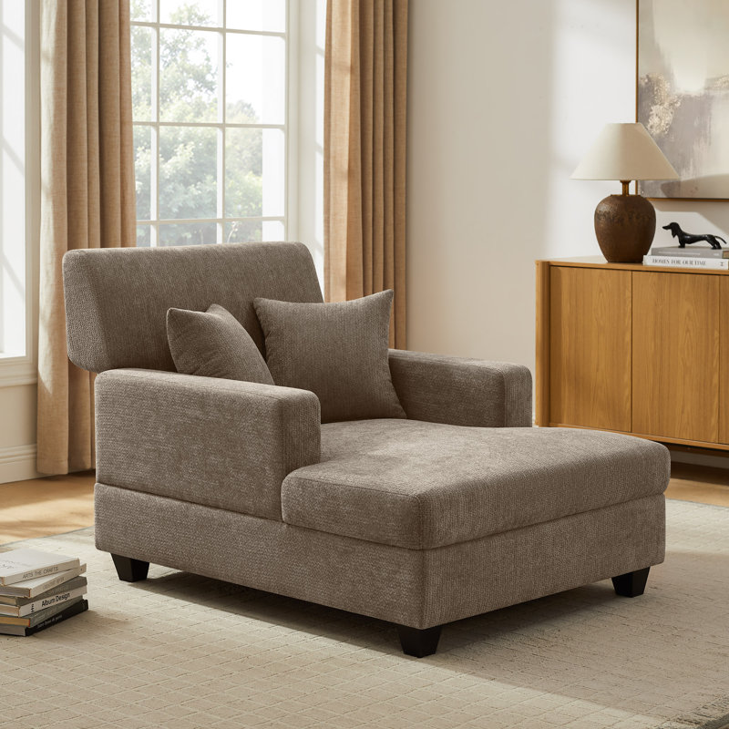 Chaise longue rembourrée en tissu 39,76 po, Chenille brun