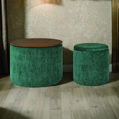 2-In-1 Chenille Storage Ottoman & Stool - Hidden Storage, Durable Panel, Multi-Functional Coffee Table