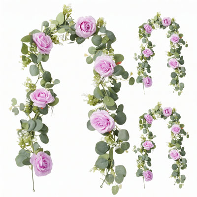 Guirlande de fleurs d'eucalyptus artificielles, 3 pièces, guirlande de pivoines roses artificielles pour décoration de table, d'arche ou de mur lors d'une fête de mariage
