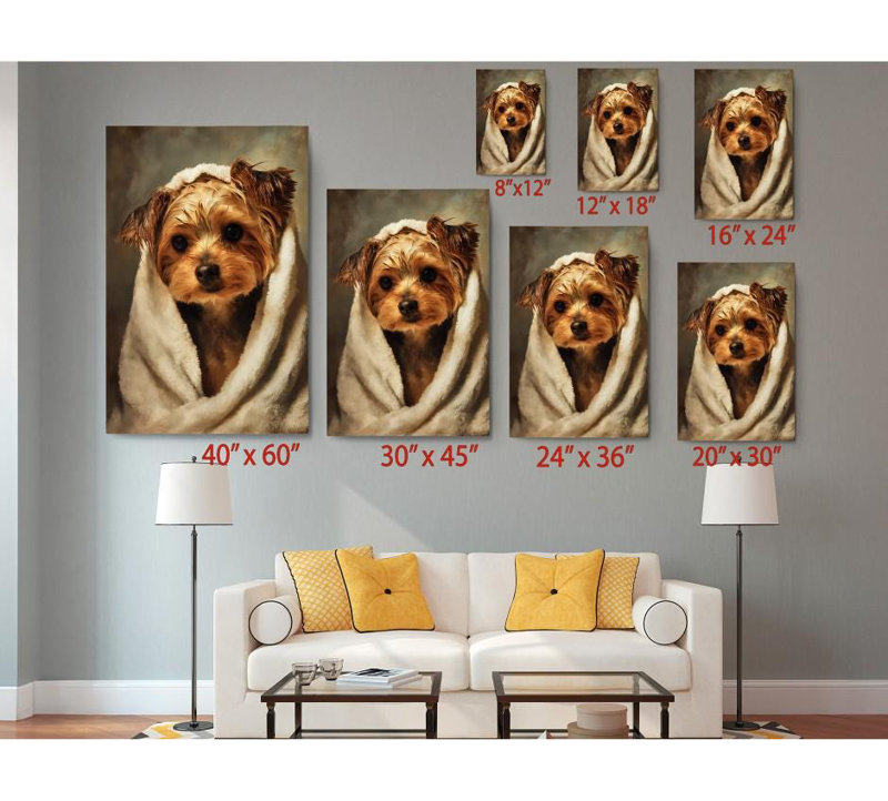 Drôle de toile d'art Yorkie: Portrait de chien de style vieux maître, H 24 po x l 16 po