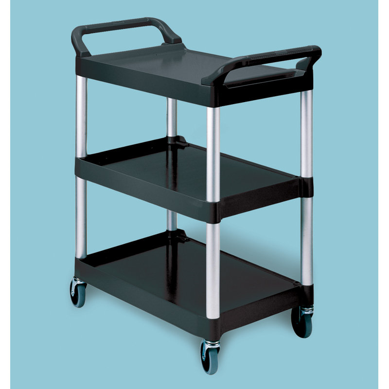 Sleek Black Polypropylene 3-Shelf Utility Cart with Smooth Swivel Casters