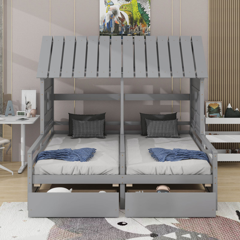 Lits plateforme simple avec tiroirs, Gris