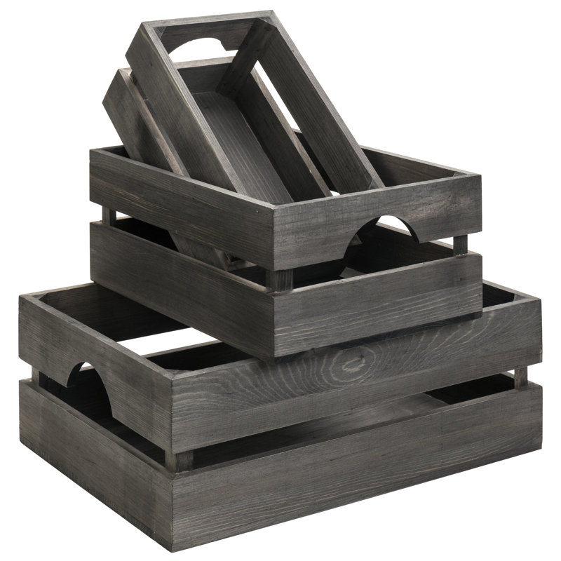 Millwood Pines Solid Wood Crate, Gray