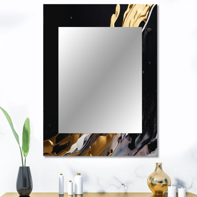 Doré et noir marbre Medley II - miroir décoratif en marbre, miroir mural moderne, impression d'art en métal