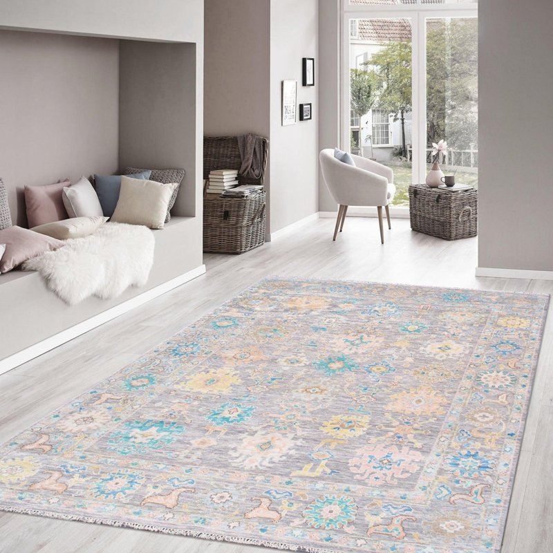 Oriental Area Rug in Silver