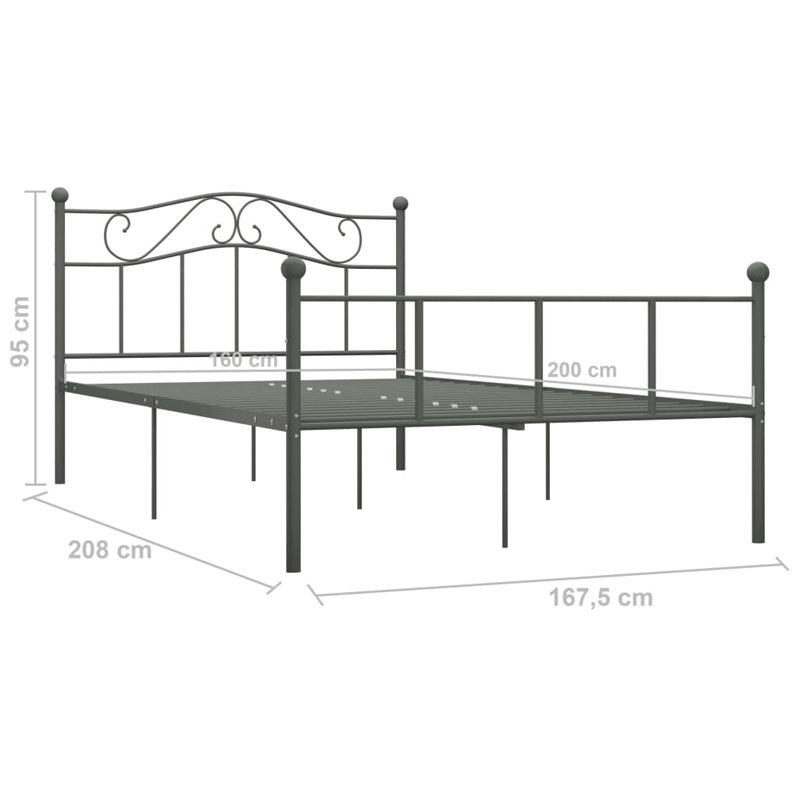 Vankirk Metal Bed, Grey, European Kingsize (160 x 200cm)