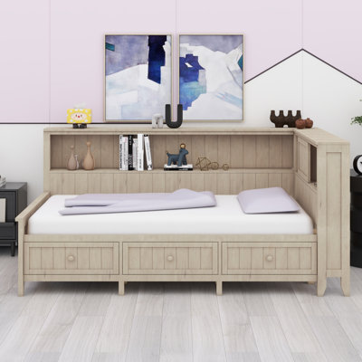 Daybed With Storage Shelves And 3 Drawers
