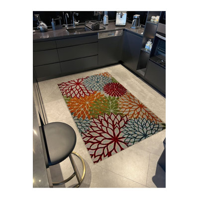 Tapis décoratif multicolore à motif floral multicolore lavable à la machine