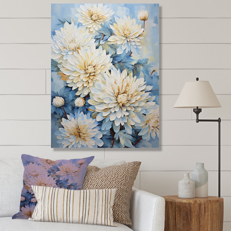 «Blue and White Mums Flowers Elegance III», reproduction sur toile, H 20 po x l 12 po x P 1 po, Toile tendue