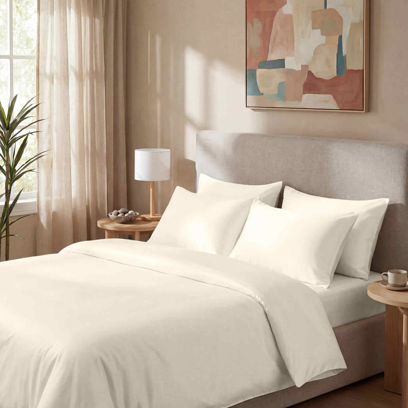 Bedding Sets Sateen No Pattern Duvet Cover Set, Nude, 50x90cm Pillowcase, Super King