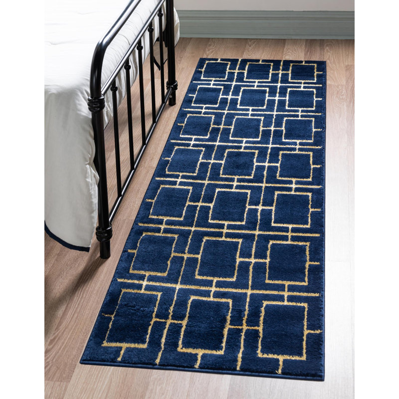 Tapis bleu marine Corando, Tapis de couloir 2 pi 7 po x 12 pi