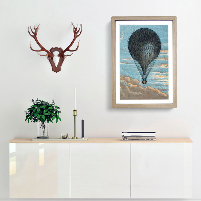 Hot Air Balloon Flying High - Framed Print, 36cm H x 27cm W x 2cm D, Oak Framed